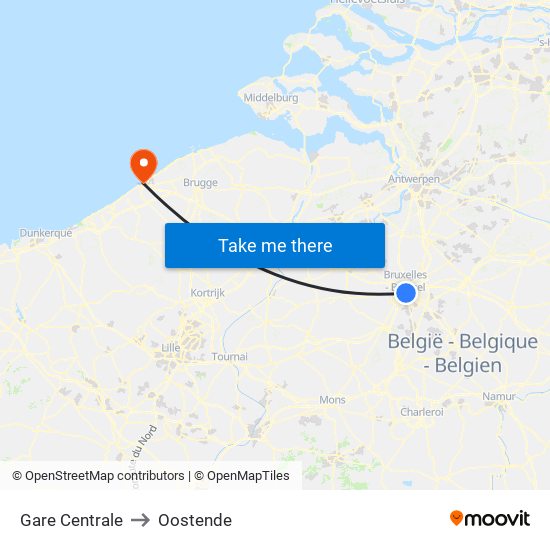 Gare Centrale to Oostende map