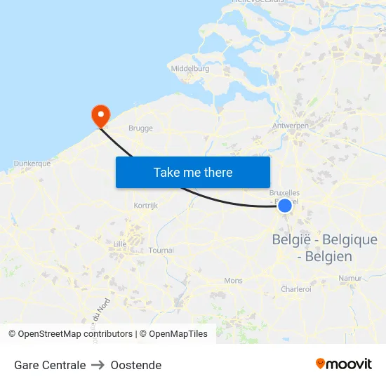 Gare Centrale to Oostende map