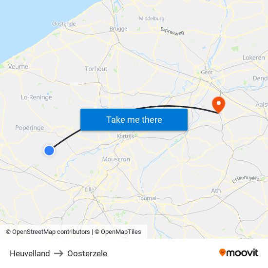 Heuvelland to Oosterzele map