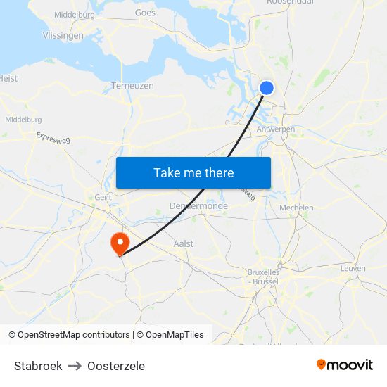 Stabroek to Oosterzele map