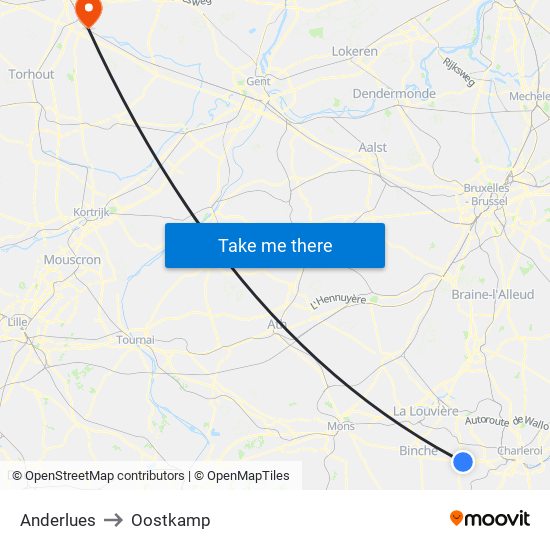 Anderlues to Oostkamp map