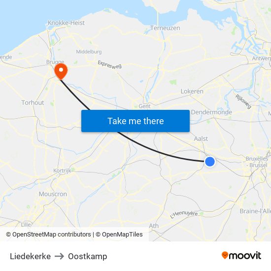 Liedekerke to Oostkamp map