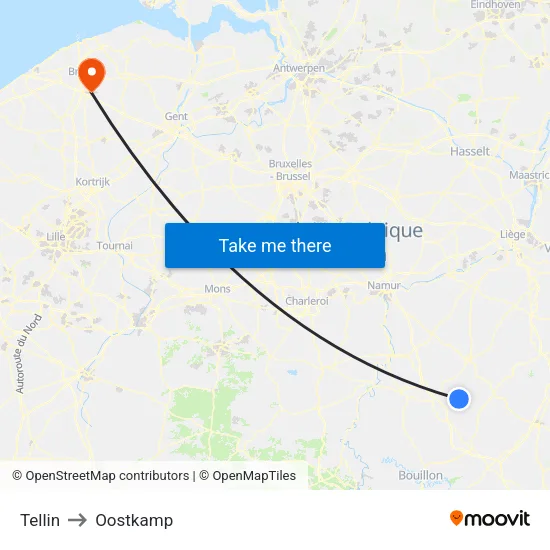 Tellin to Oostkamp map