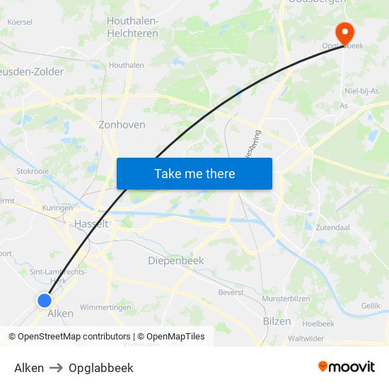 Alken to Opglabbeek map