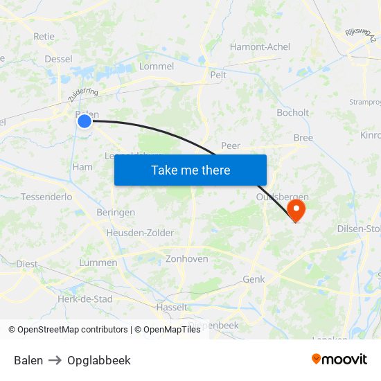 Balen to Opglabbeek map