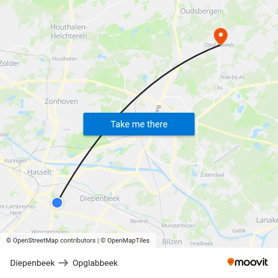 Diepenbeek to Opglabbeek map