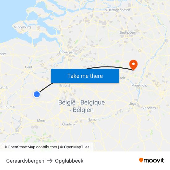 Geraardsbergen to Opglabbeek map