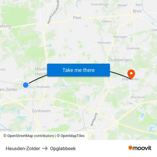 Heusden-Zolder to Opglabbeek map