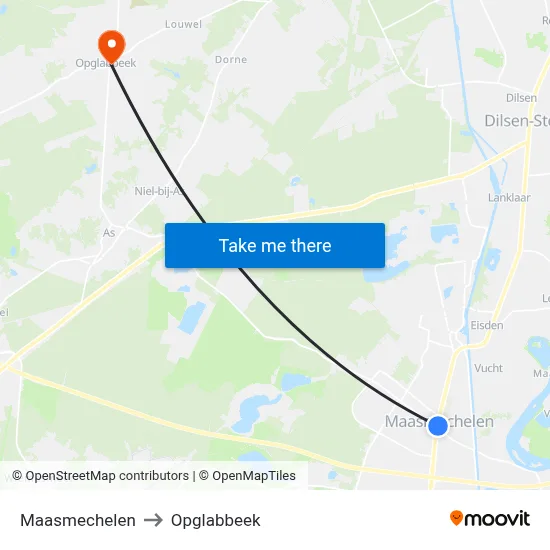 Maasmechelen to Opglabbeek map