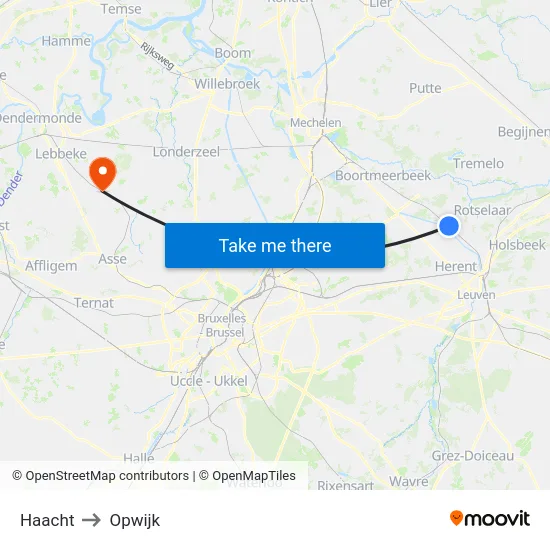 Haacht to Opwijk map