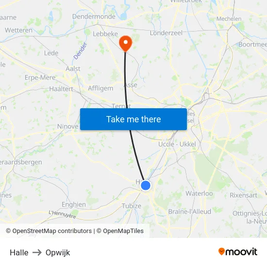 Halle to Opwijk map