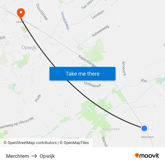 Merchtem to Opwijk map