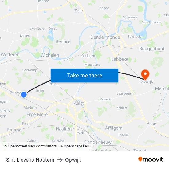 Sint-Lievens-Houtem to Opwijk map