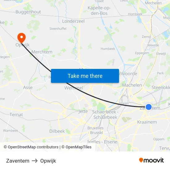 Zaventem to Opwijk map