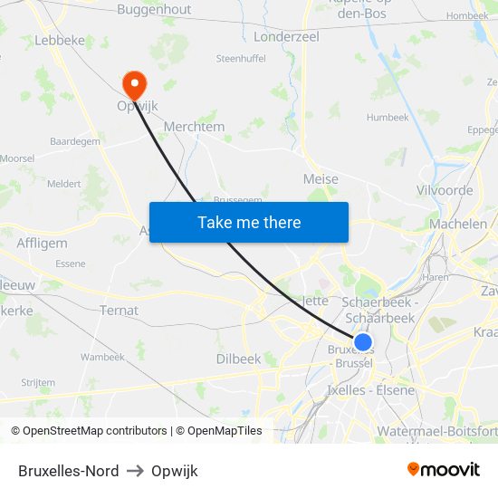 Bruxelles-Nord to Opwijk map