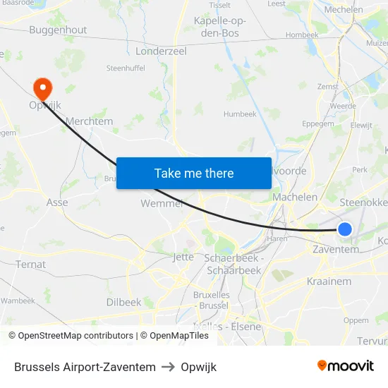 Brussels Airport-Zaventem to Opwijk map