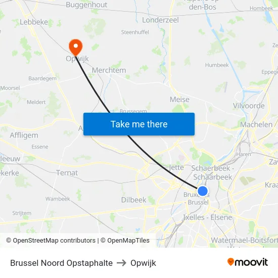 Brussel Noord Opstaphalte to Opwijk map