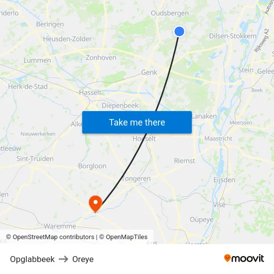 Opglabbeek to Oreye map