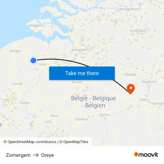 Zomergem to Oreye map