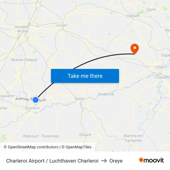 Charleroi Airport / Luchthaven Charleroi to Oreye map