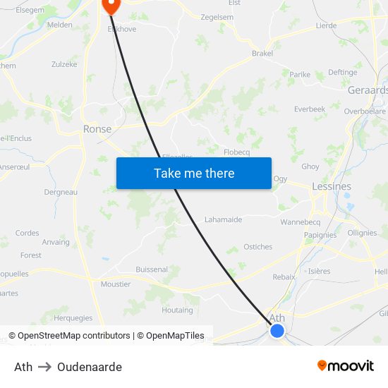 Ath to Oudenaarde map
