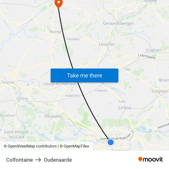 Colfontaine to Oudenaarde map