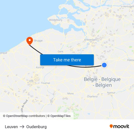 Leuven to Oudenburg map