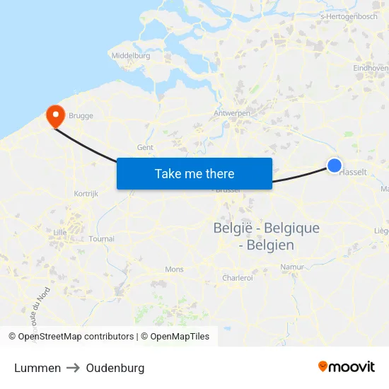 Lummen to Oudenburg map