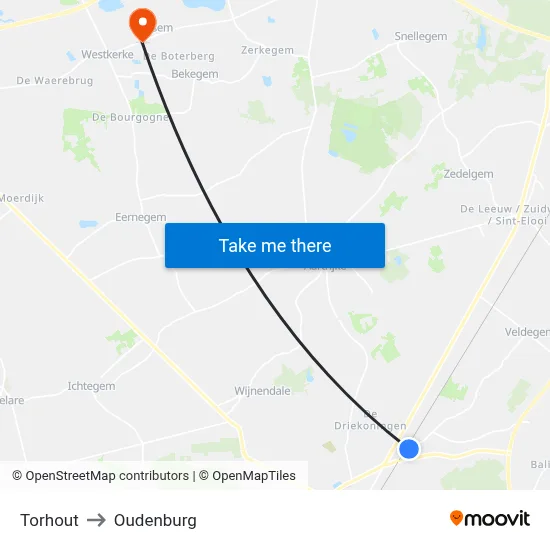 Torhout to Oudenburg map