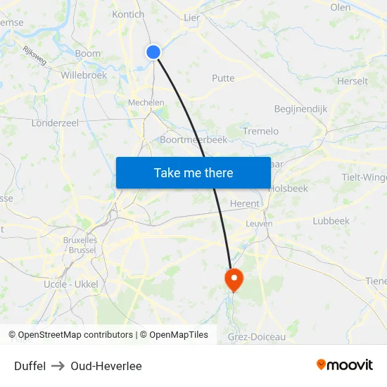 Duffel to Oud-Heverlee map