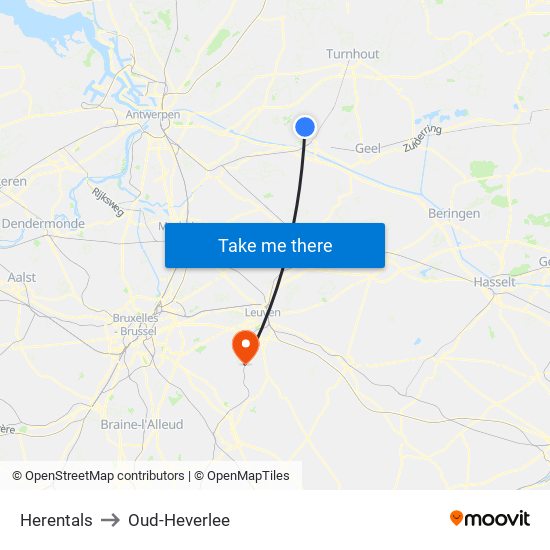 Herentals to Oud-Heverlee map