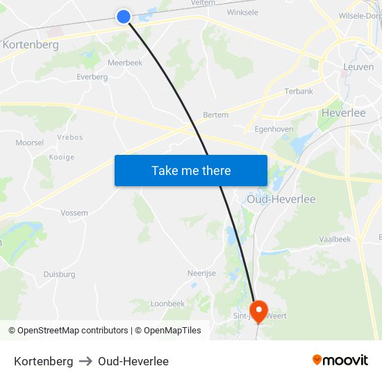 Kortenberg to Oud-Heverlee map