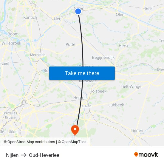 Nijlen to Oud-Heverlee map