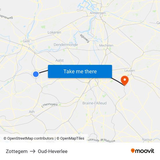 Zottegem to Oud-Heverlee map
