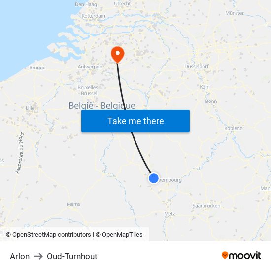 Arlon to Oud-Turnhout map