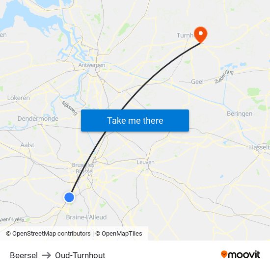 Beersel to Oud-Turnhout map