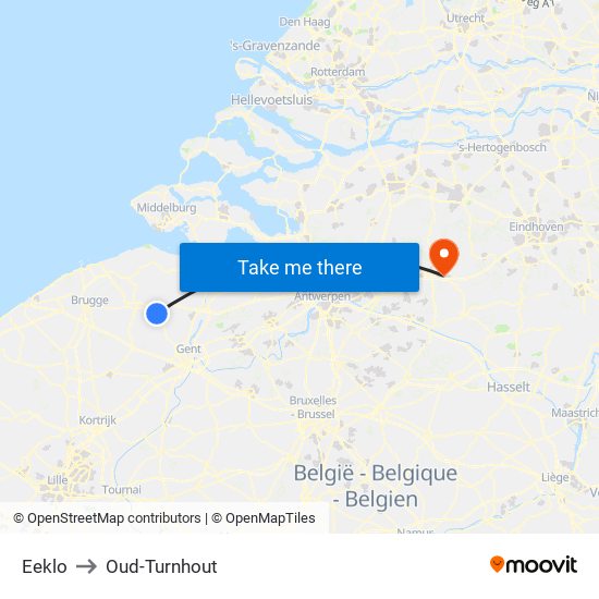 Eeklo to Oud-Turnhout map