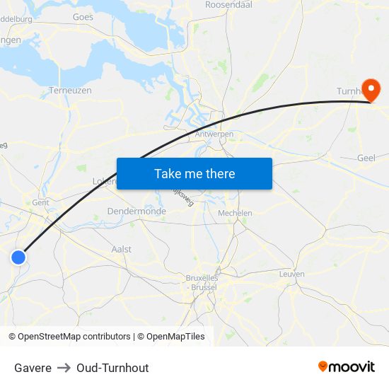 Gavere to Oud-Turnhout map