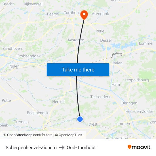 Scherpenheuvel-Zichem to Oud-Turnhout map