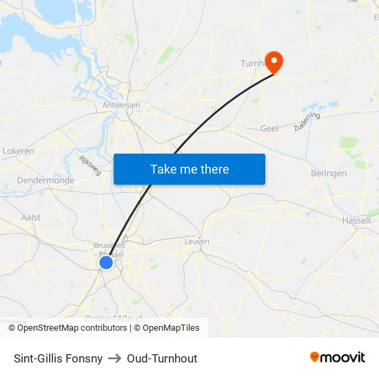 Sint-Gillis Fonsny to Oud-Turnhout map