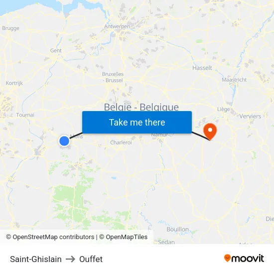 Saint-Ghislain to Ouffet map