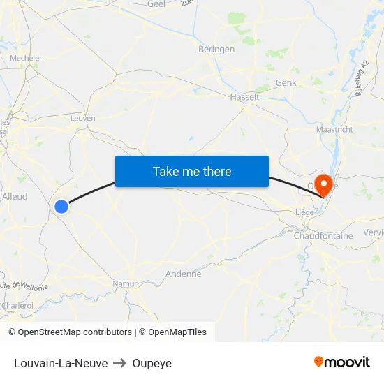 Louvain-La-Neuve to Oupeye map