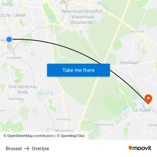 Brussel to Overijse map