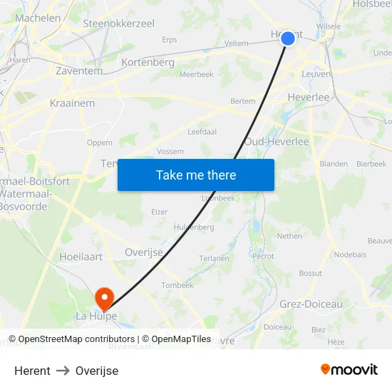 Herent to Overijse map