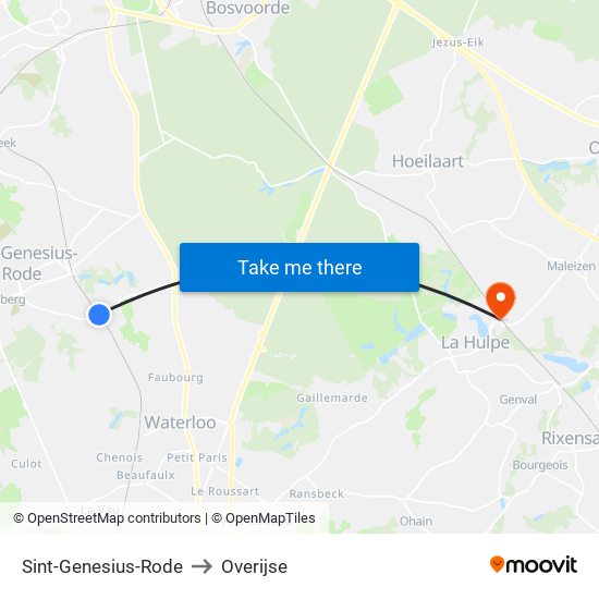 Sint-Genesius-Rode to Overijse map