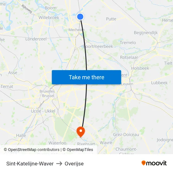 Sint-Katelijne-Waver to Overijse map