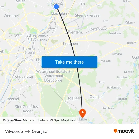 Vilvoorde to Overijse map