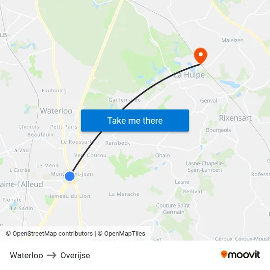 Waterloo to Overijse map