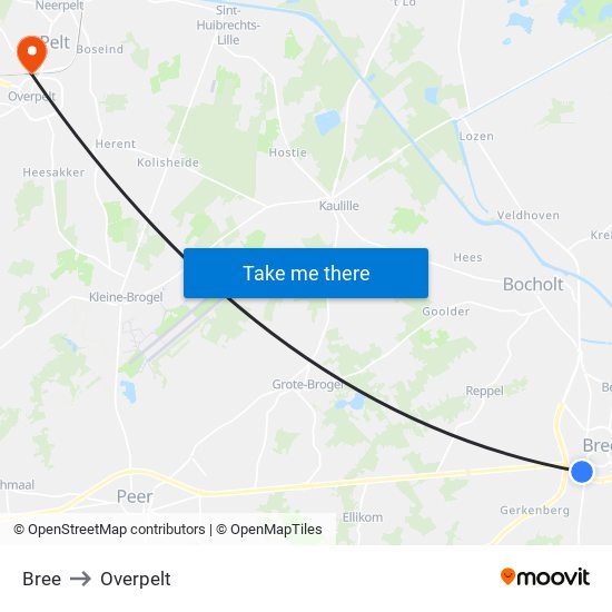 Bree to Overpelt map