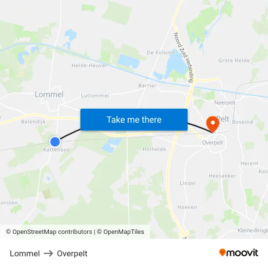 Lommel to Overpelt map